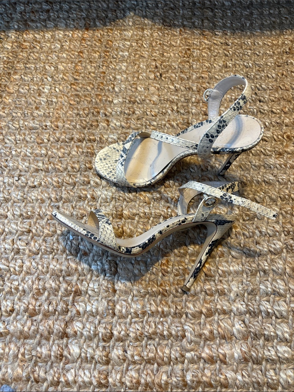 Snake-Print Slingback Stiletto Heels in Ivory and Black
